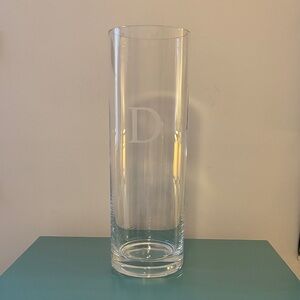 Large Clear Glass Letter “D” Vase